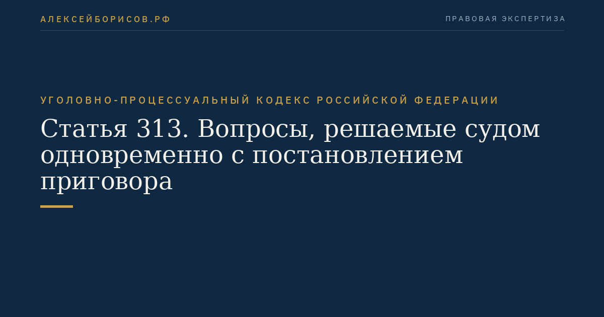 Статья 313. Вопросы, решаемые судом одновременно с постановлением приговора