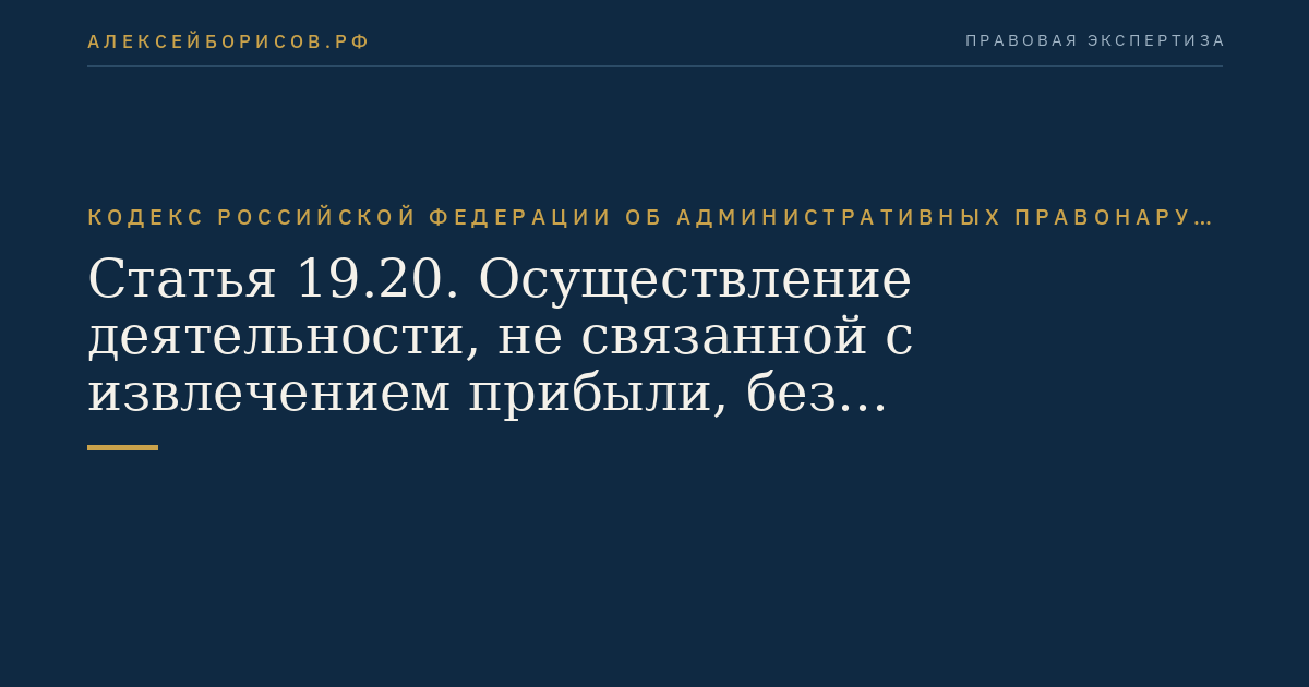 Статья 19.20. Осуществление деятельности, не связанной с извлечением прибыли, без специального разрешения (лицензии)