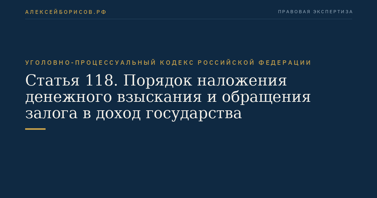 Статья 118. Порядок наложения денежного взыскания и обращения залога в доход государства