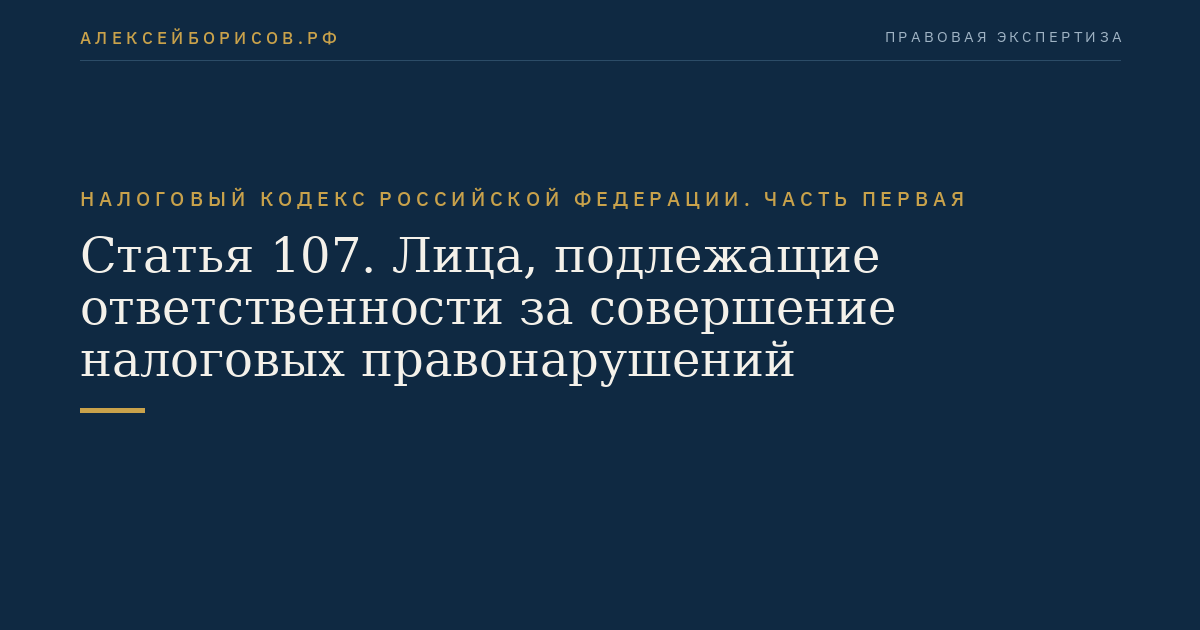 Статья 107. Лица, подлежащие ответственности за совершение налоговых правонарушений