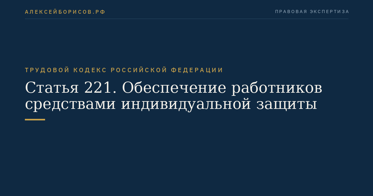 Статья 221. Обеспечение работников средствами индивидуальной защиты