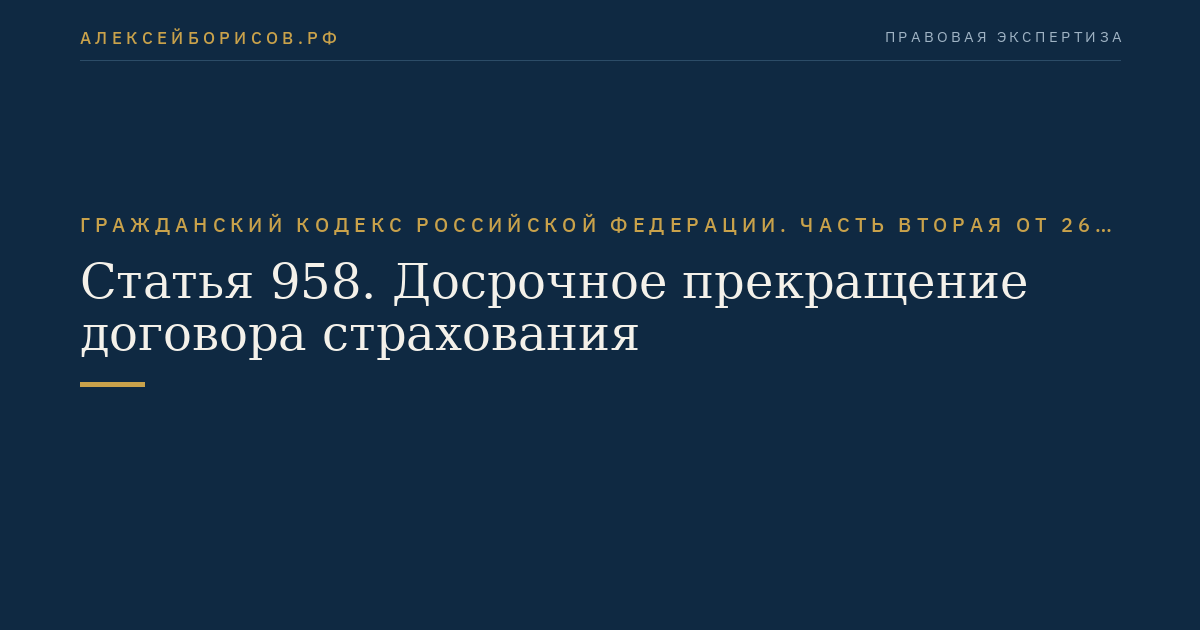 Статья 958. Досрочное прекращение договора страхования