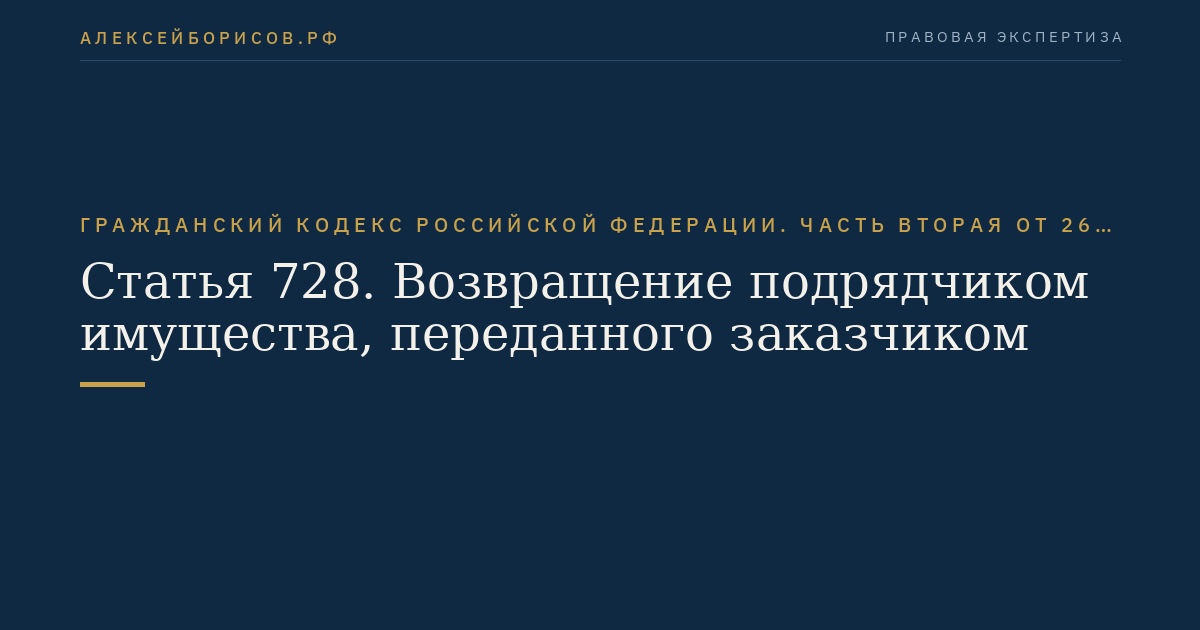 Статья 728. Возвращение подрядчиком имущества, переданного заказчиком