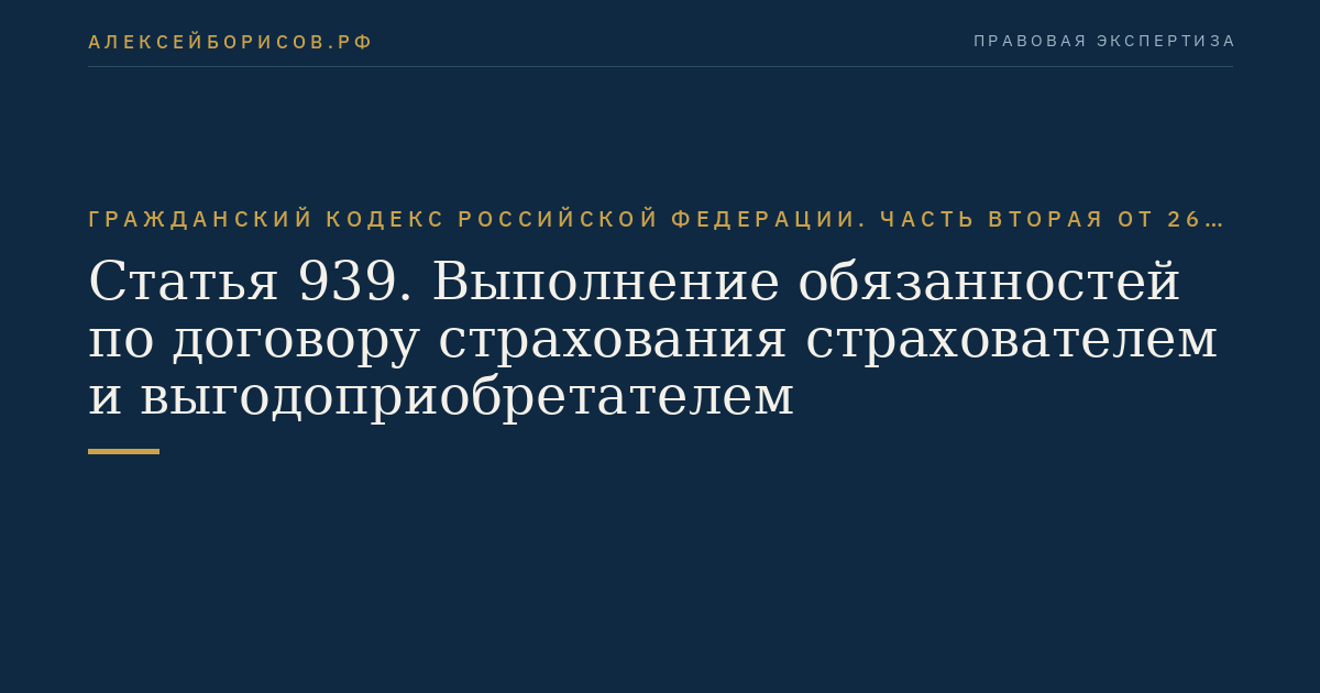 Статья 939. Выполнение обязанностей по договору страхования страхователем и выгодоприобретателем