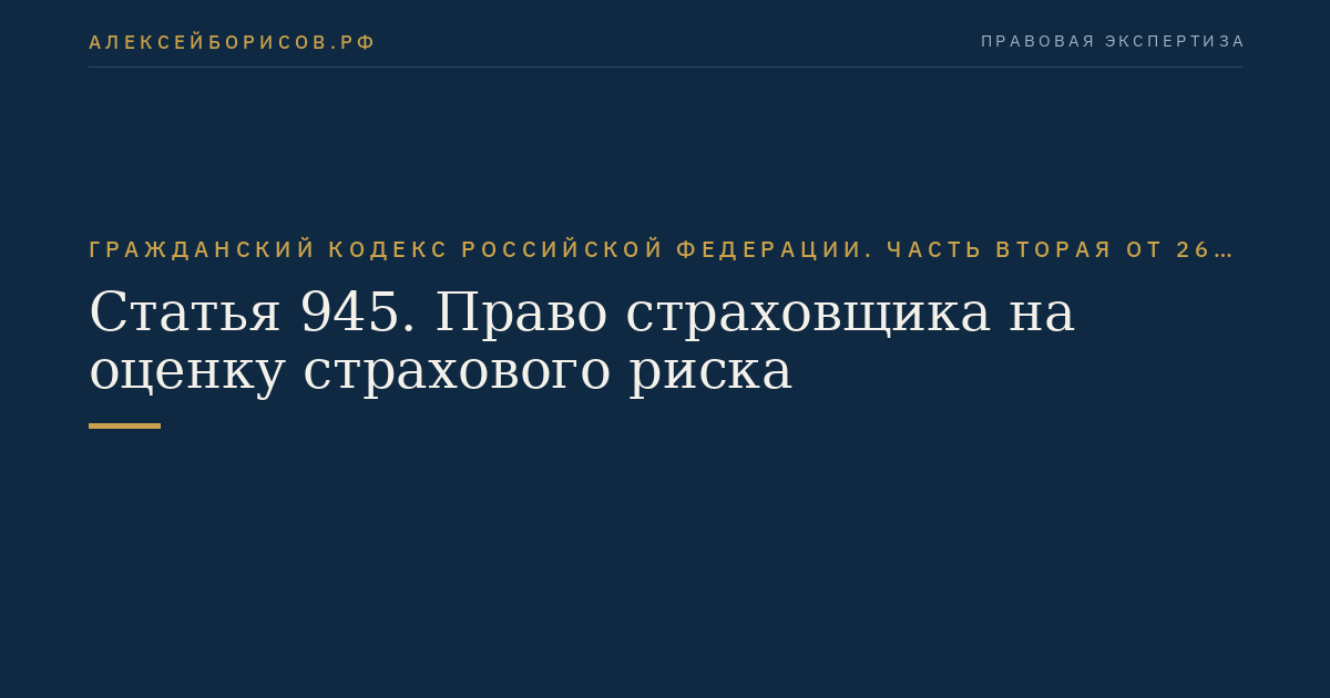 Статья 945. Право страховщика на оценку страхового риска