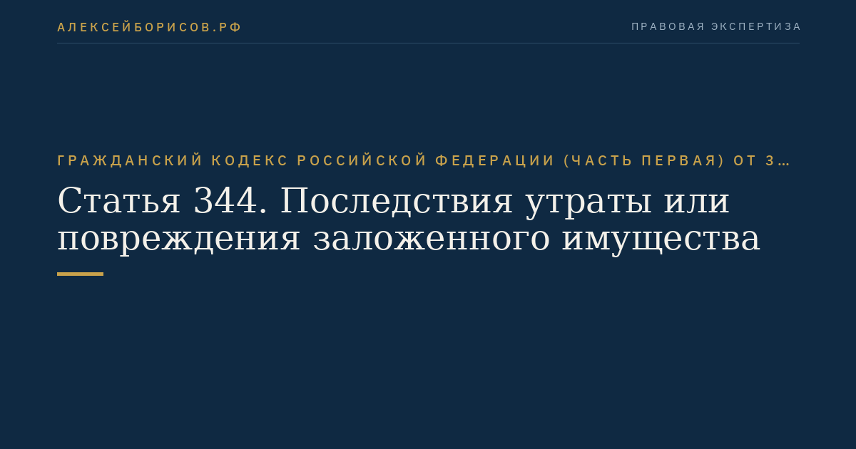 Статья 344. Последствия утраты или повреждения заложенного имущества