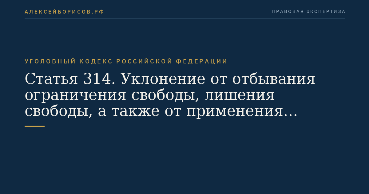 Статья 314. Уклонение от отбывания ограничения свободы, лишения свободы, а также от применения принудительных мер медицинского характера