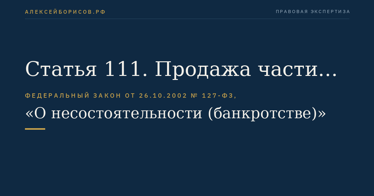 Статья 111. Продажа части имущества должника