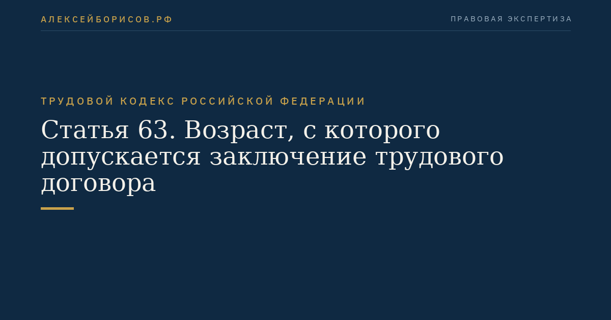 Статья 63. Возраст, с которого допускается заключение трудового договора