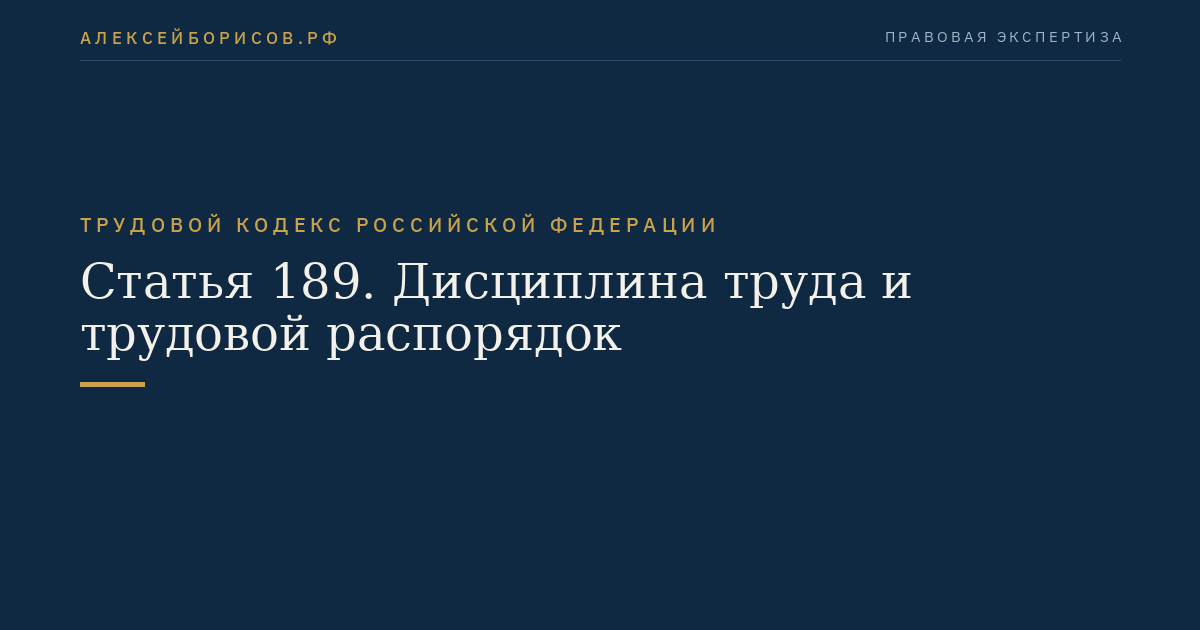 Статья 189. Дисциплина труда и трудовой распорядок