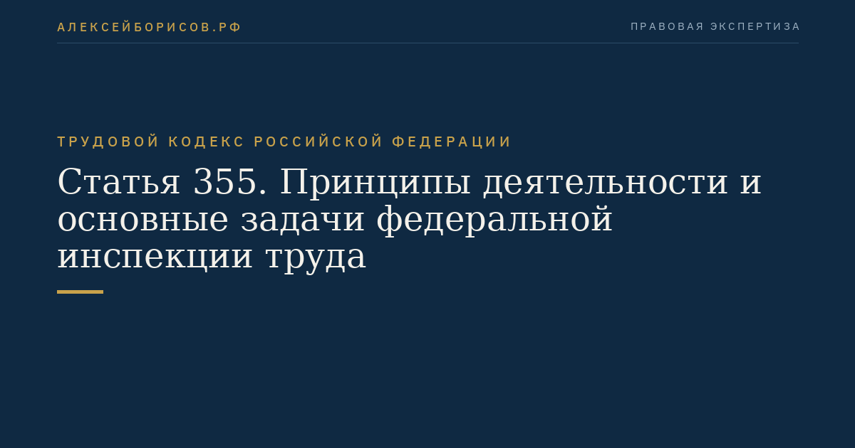 Статья 355. Принципы деятельности и основные задачи федеральной инспекции труда