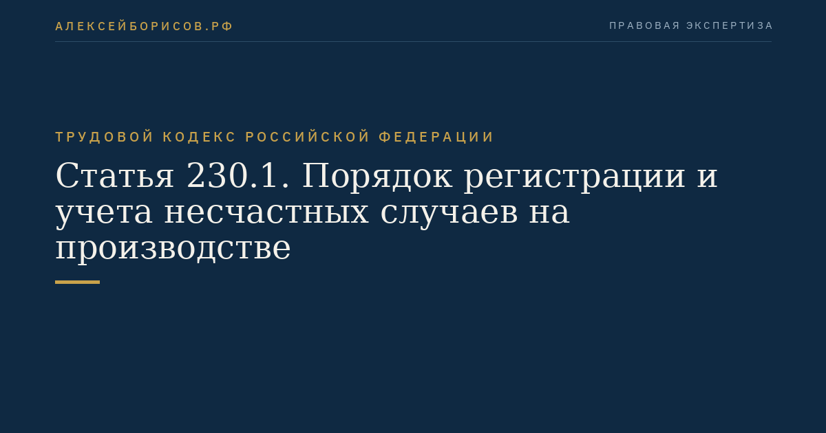 Статья 230.1. Порядок регистрации и учета несчастных случаев на производстве