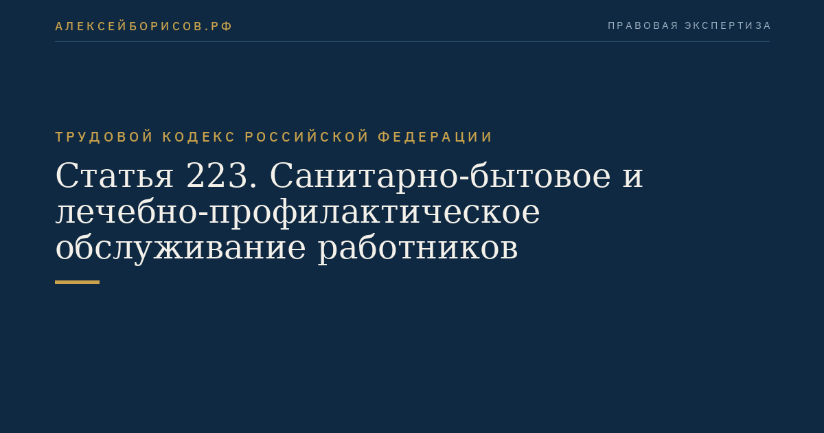 Статья 223. Санитарно-бытовое и лечебно-профилактическое обслуживание работников