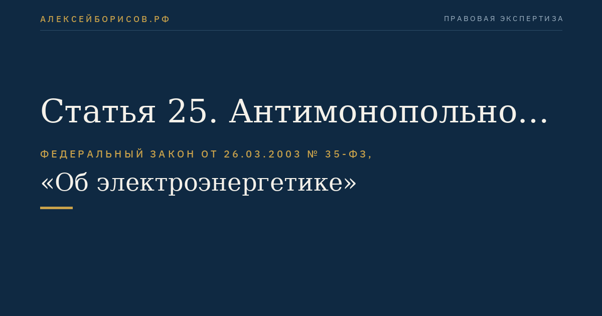 Статья 25. Антимонопольное регулирование и контроль на оптовом и розничных рынках