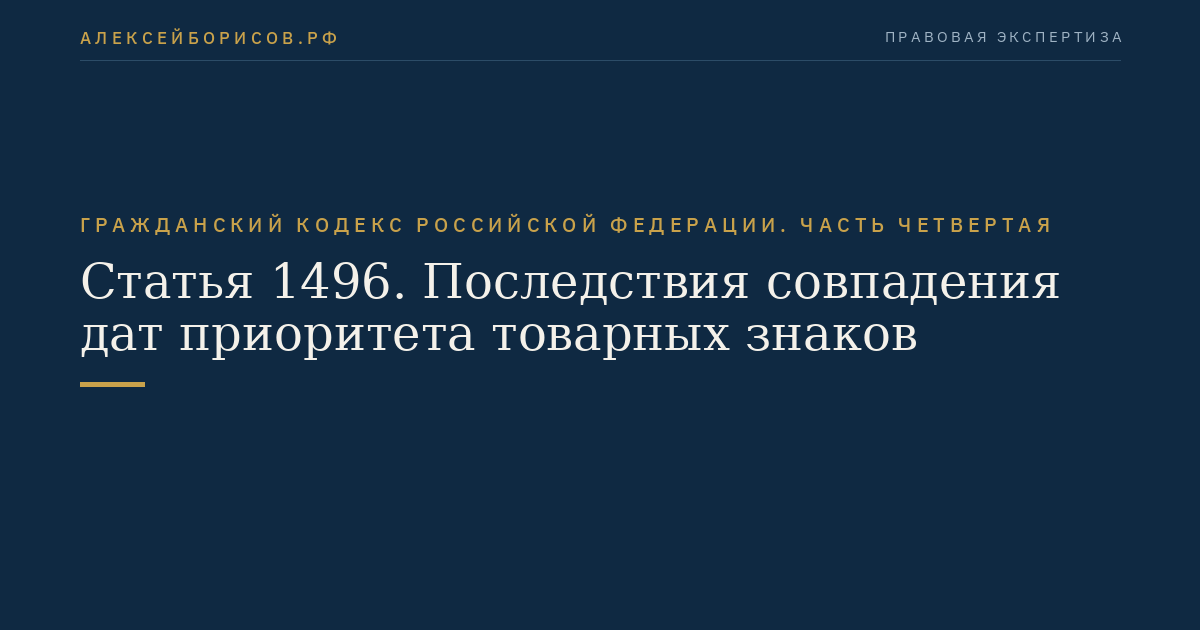 Статья 1496. Последствия совпадения дат приоритета товарных знаков