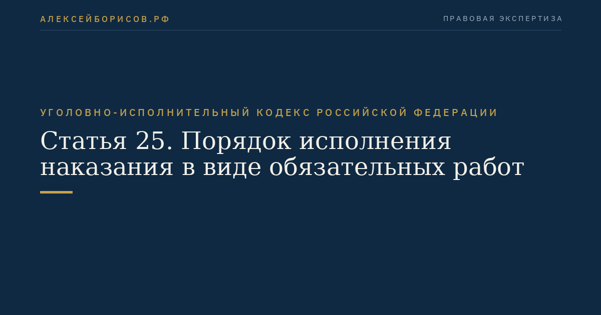 Статья 25. Порядок исполнения наказания в виде обязательных работ