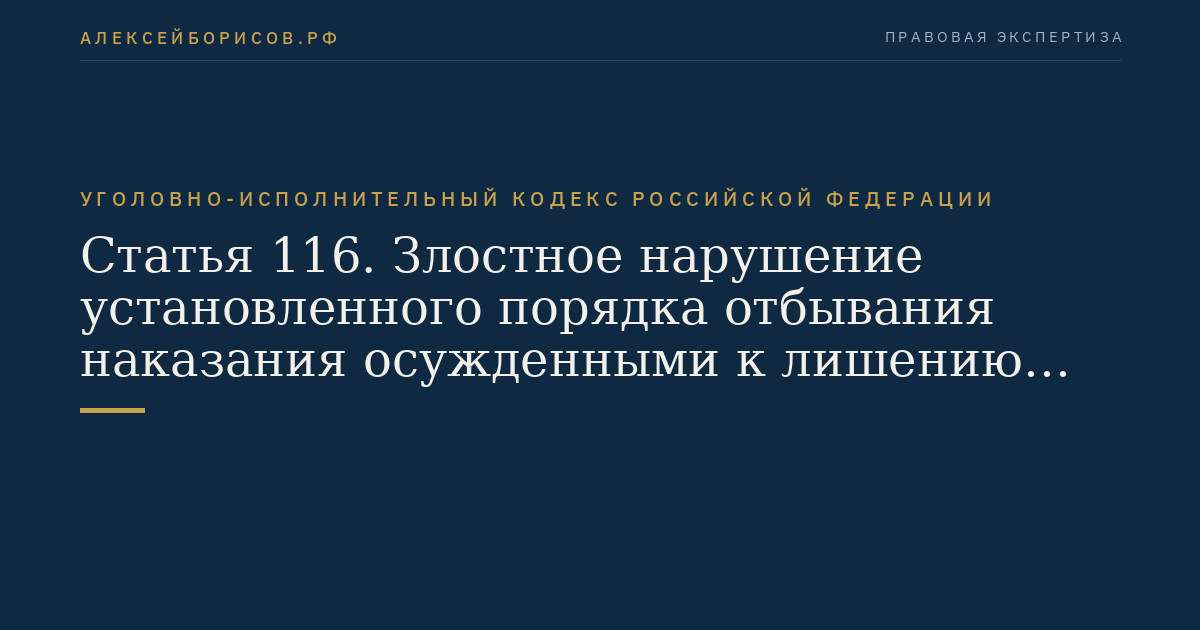 Статья 116. Злостное нарушение установленного порядка отбывания наказания осужденными к лишению свободы