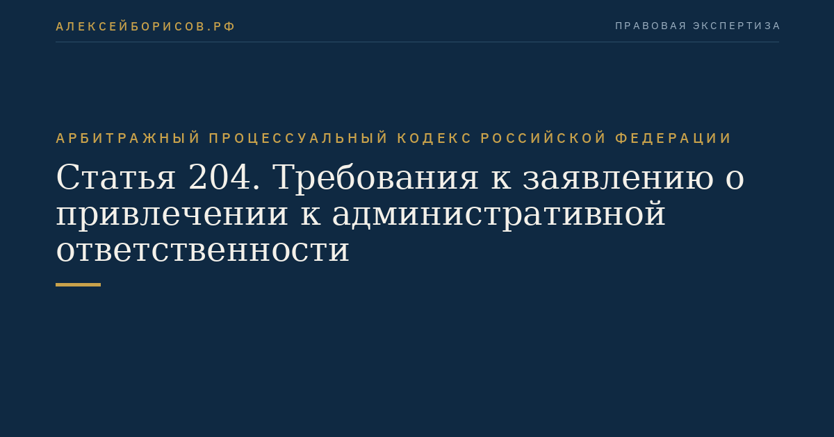 Статья 204. Требования к заявлению о привлечении к административной ответственности