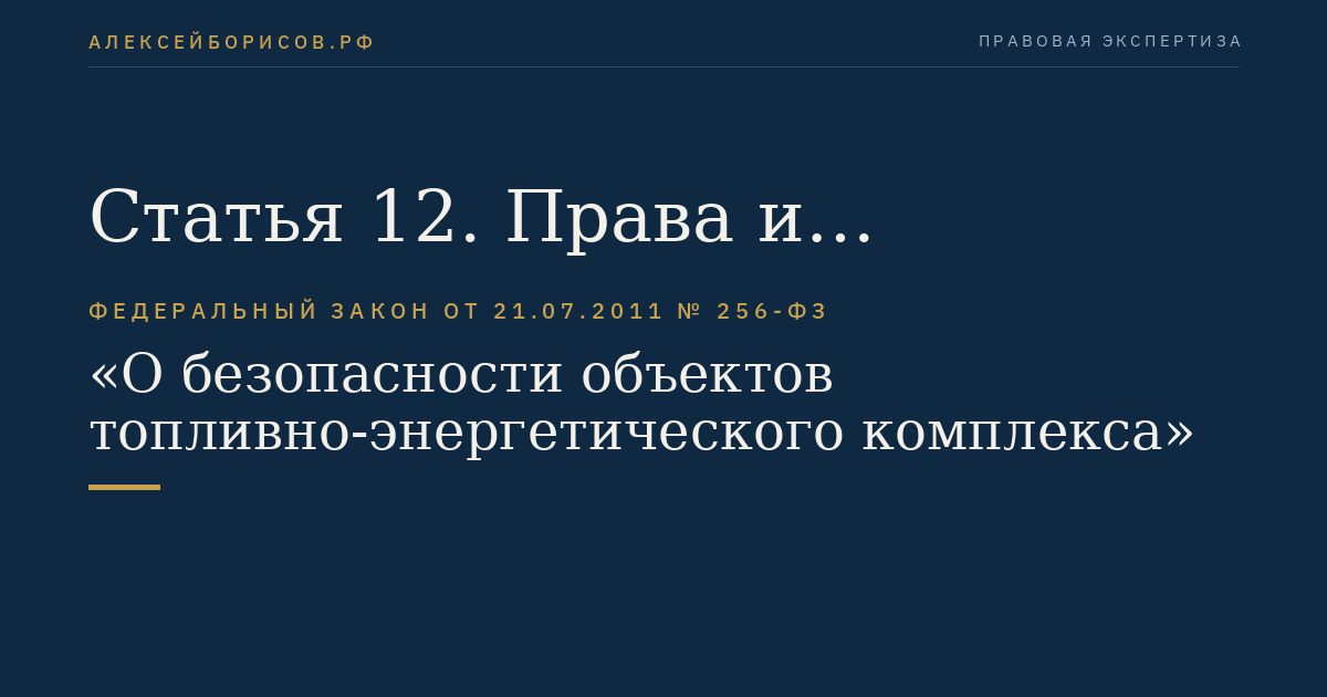 Статья 12. Права и обязанности субъектов топливно-энергетического комплекса в сфере обеспечения безопасности объектов топливно-энергетического комплекса