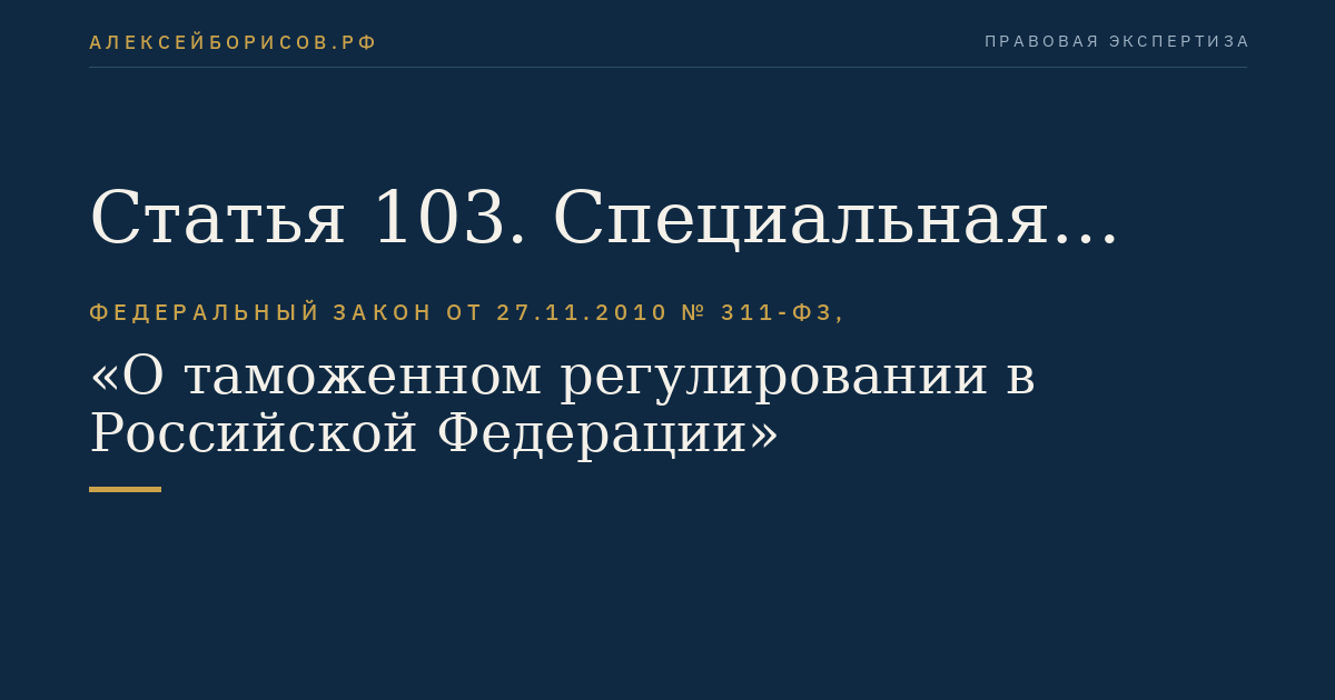 Статья 103. Специальная таможенная статистика