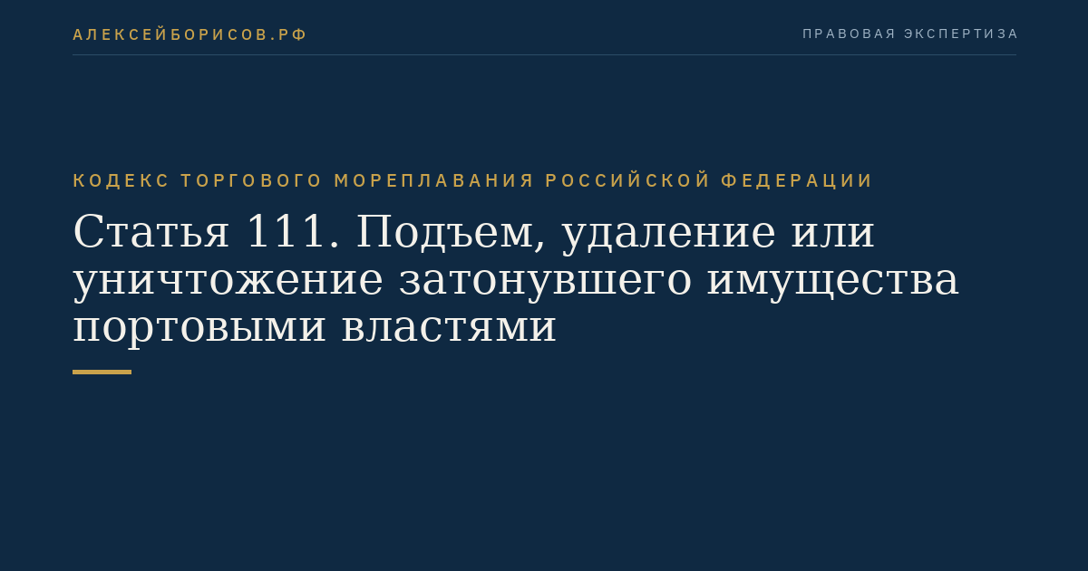 Статья 111. Подъем, удаление или уничтожение затонувшего имущества портовыми властями