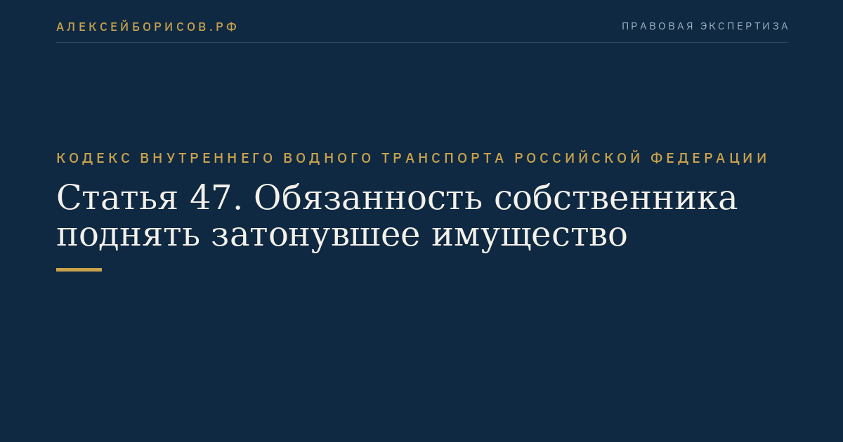 Статья 47.  Обязанность собственника поднять затонувшее имущество