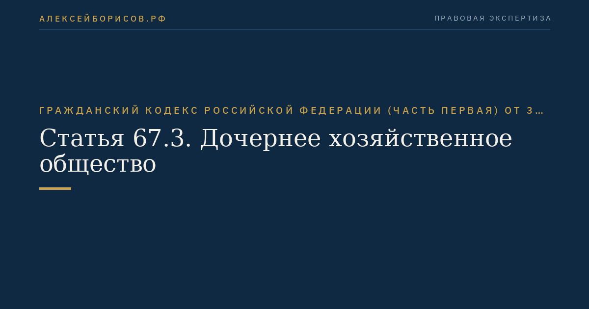 Статья 67.3. Дочернее хозяйственное общество