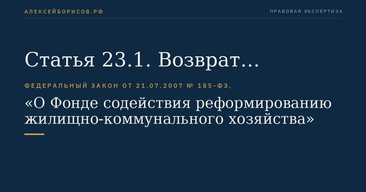 Статья 23.1. Возврат финансовой поддержки, предоставленной за счет средств Фонда