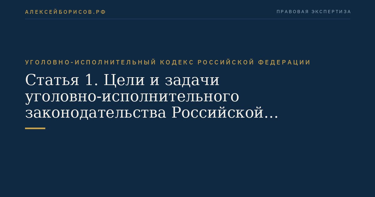 Статья 1. Цели и задачи уголовно-исполнительного законодательства Российской Федерации