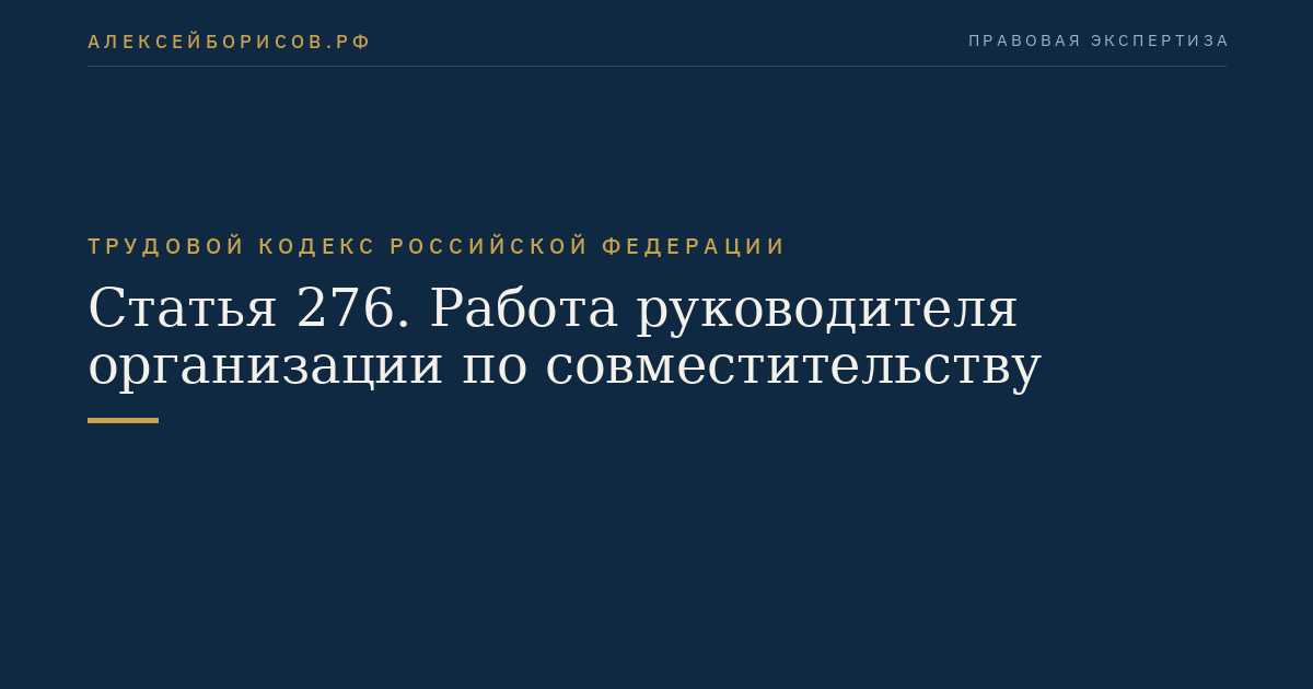 Статья 276. Работа руководителя организации по совместительству