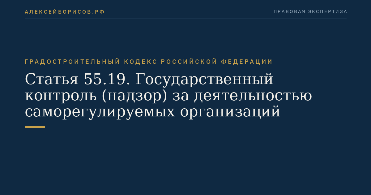 Статья 55.19. Государственный контроль (надзор) за деятельностью саморегулируемых организаций