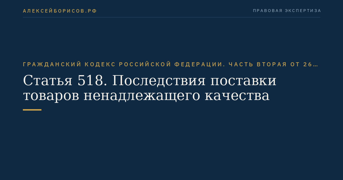 Статья 518. Последствия поставки товаров ненадлежащего качества