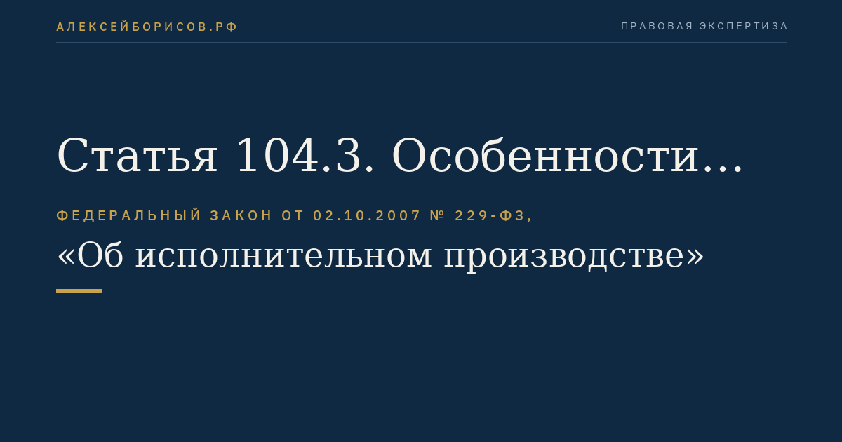 Статья 104.3. Особенности совершения исполнительных действий и применения мер принудительного исполнения