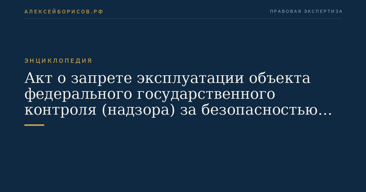 Акт о запрете эксплуатации объекта федерального государственного контроля (надзора) за безопасностью людей на водных объектах