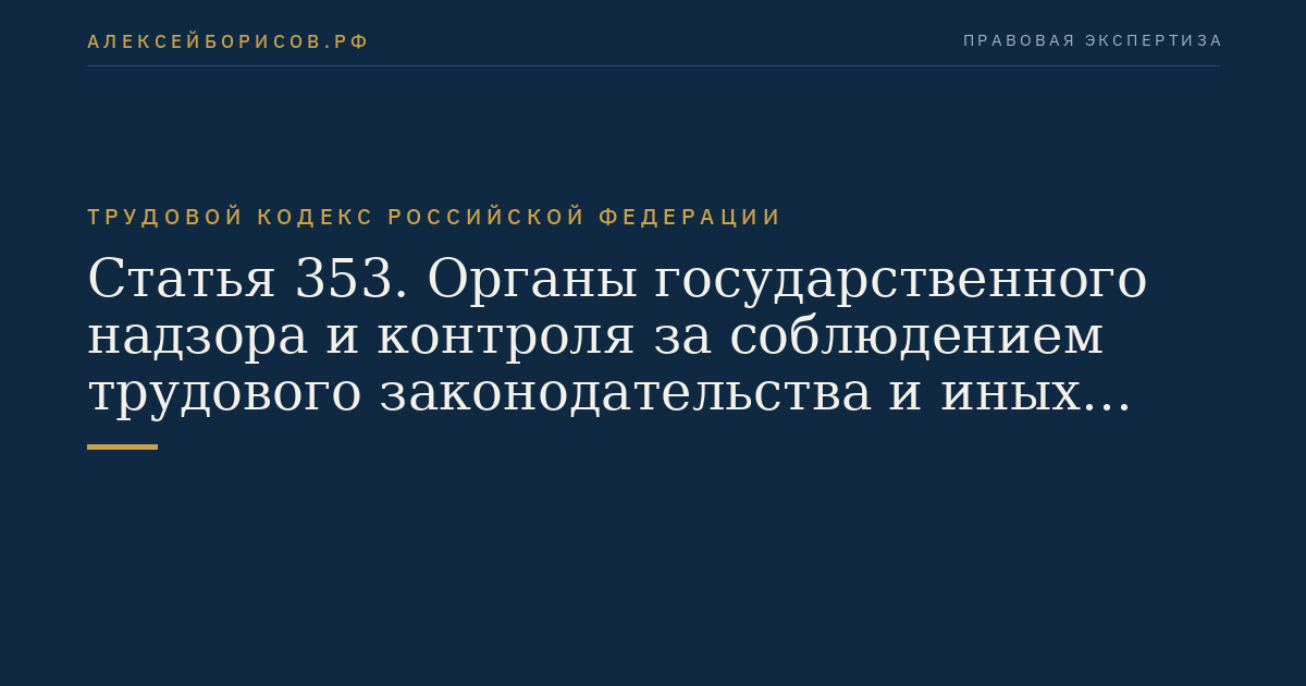 Статья 353. Органы государственного надзора и контроля за соблюдением трудового законодательства и иных нормативных правовых актов, содержащих нормы трудового права
