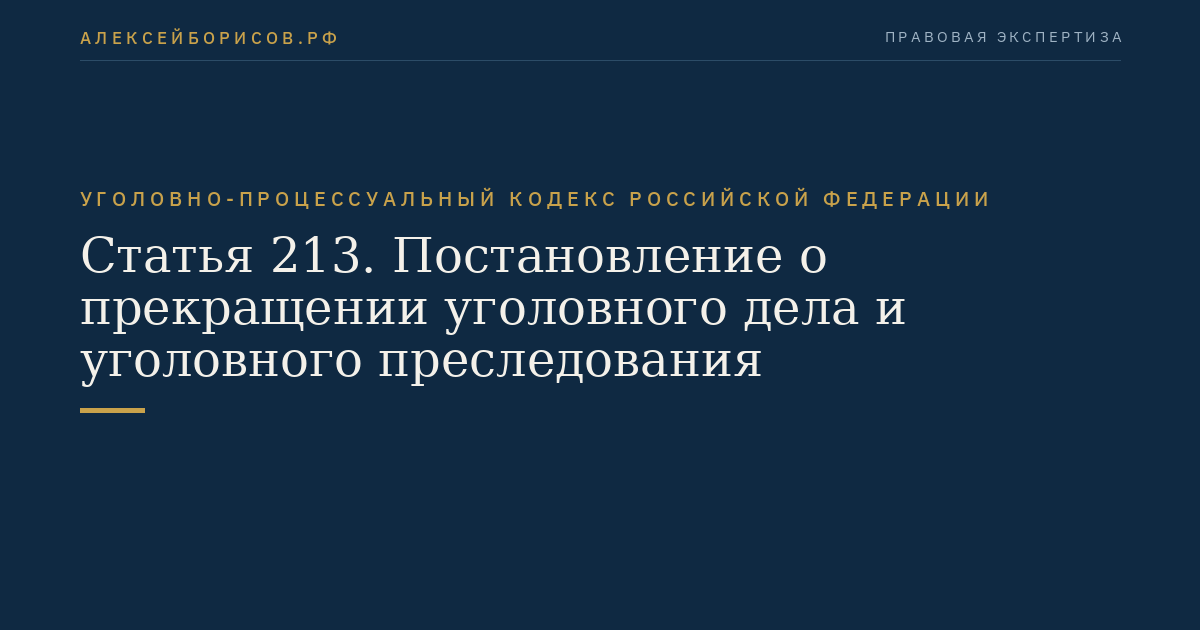 Статья 213. Постановление о прекращении уголовного дела и уголовного преследования