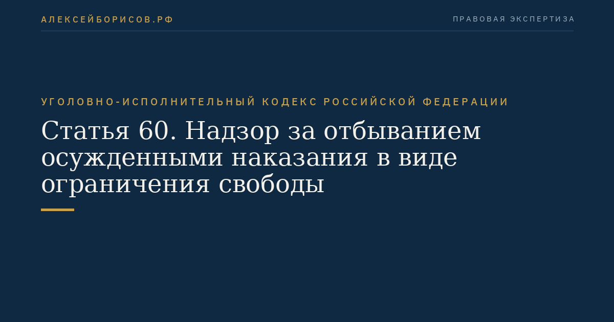Статья 60. Надзор за отбыванием осужденными наказания в виде ограничения свободы