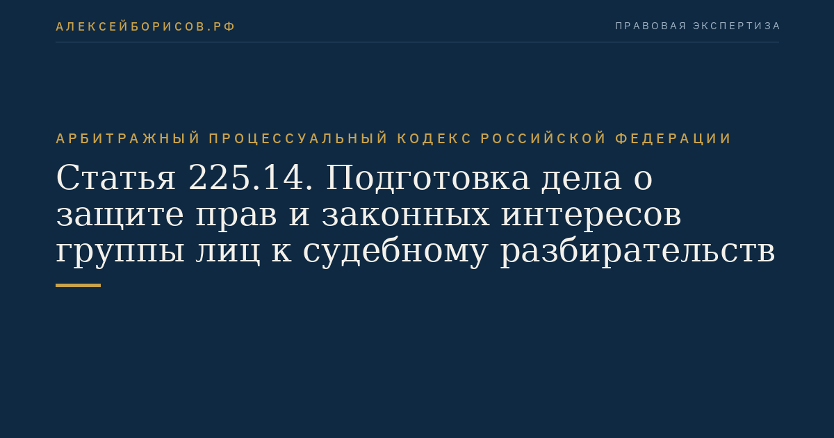 Статья 225.14. Подготовка дела о защите прав и законных интересов группы лиц к судебному разбирательств