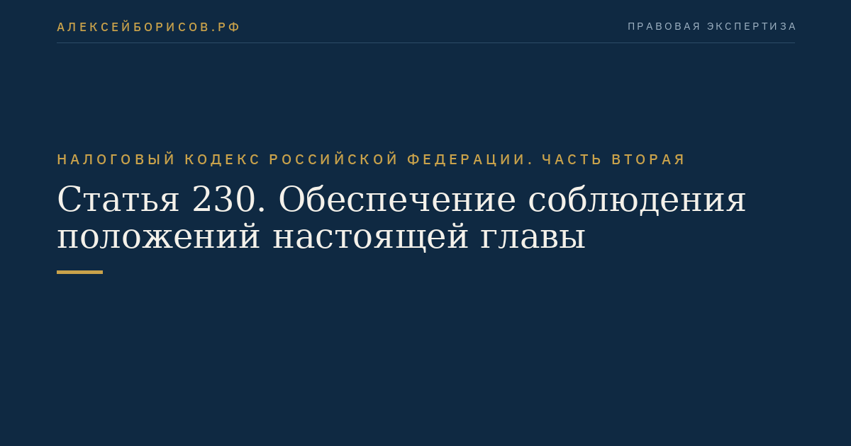 Статья 230. Обеспечение соблюдения положений настоящей главы
