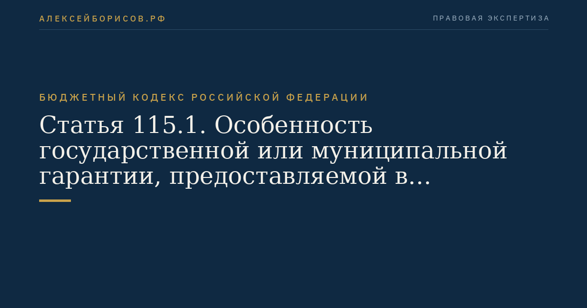Статья 115.1. Особенность государственной или муниципальной гарантии, предоставляемой в обеспечение обязательств, по которым невозможно установить бенефициара в момент предоставления гарантии или бенефициарами является неопределенный круг лиц