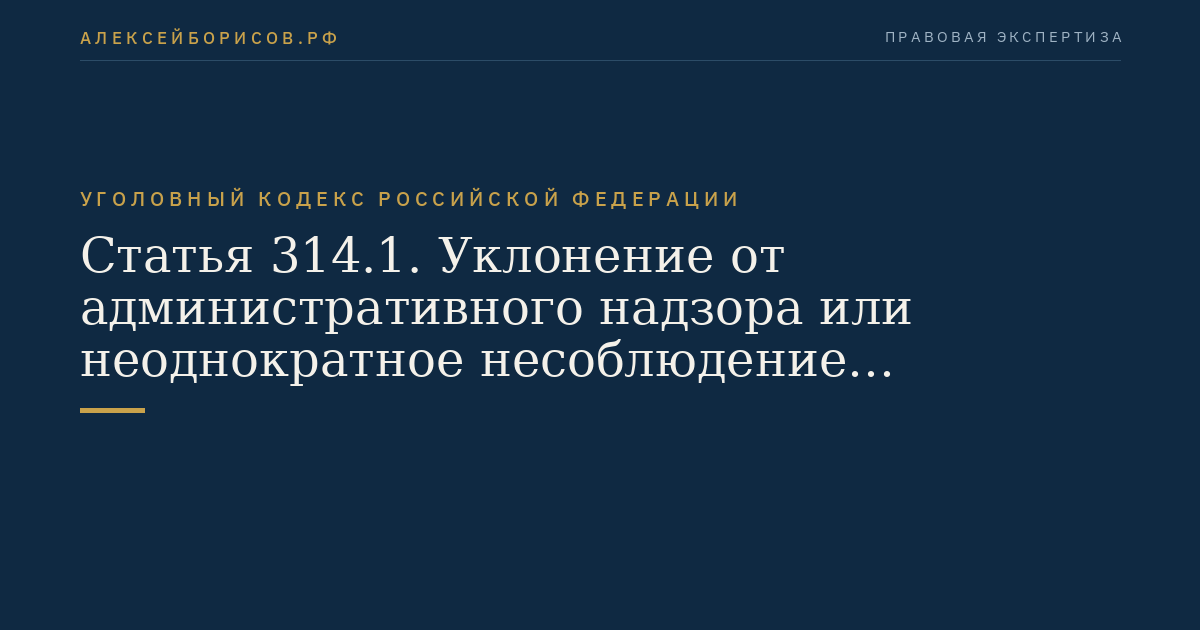 Статья 314.1. Уклонение от административного надзора или неоднократное несоблюдение установленных судом в соответствии с федеральным законом ограничения или ограничений
