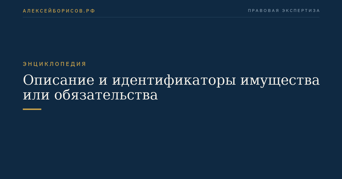 Описание и идентификаторы имущества или обязательства