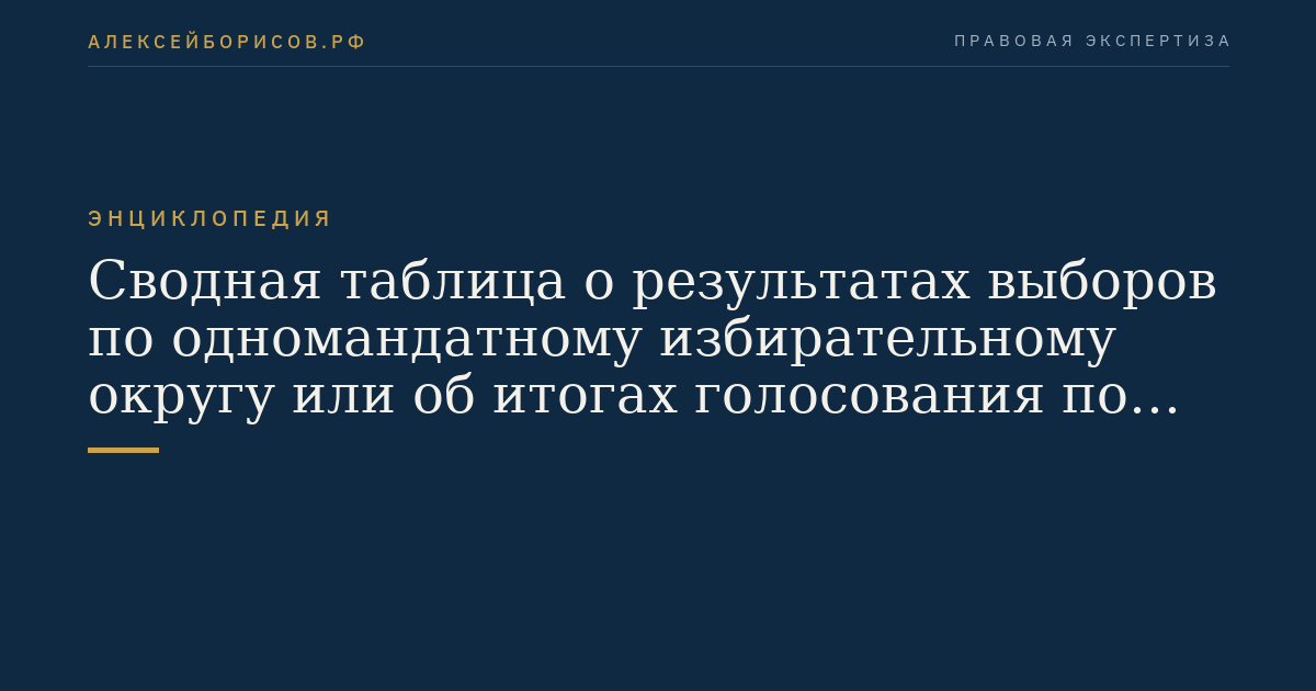 Сводная таблица о результатах выборов по одномандатному избирательному округу или об итогах голосования по федеральному избирательному округу
