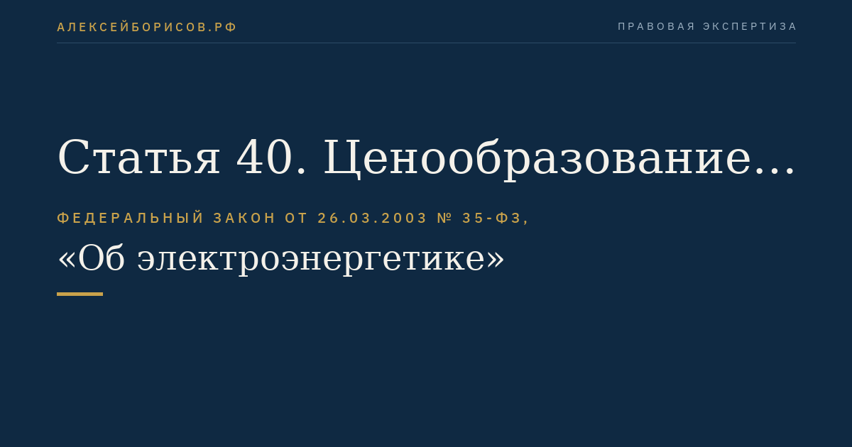 Статья 40. Ценообразование на розничных рынках