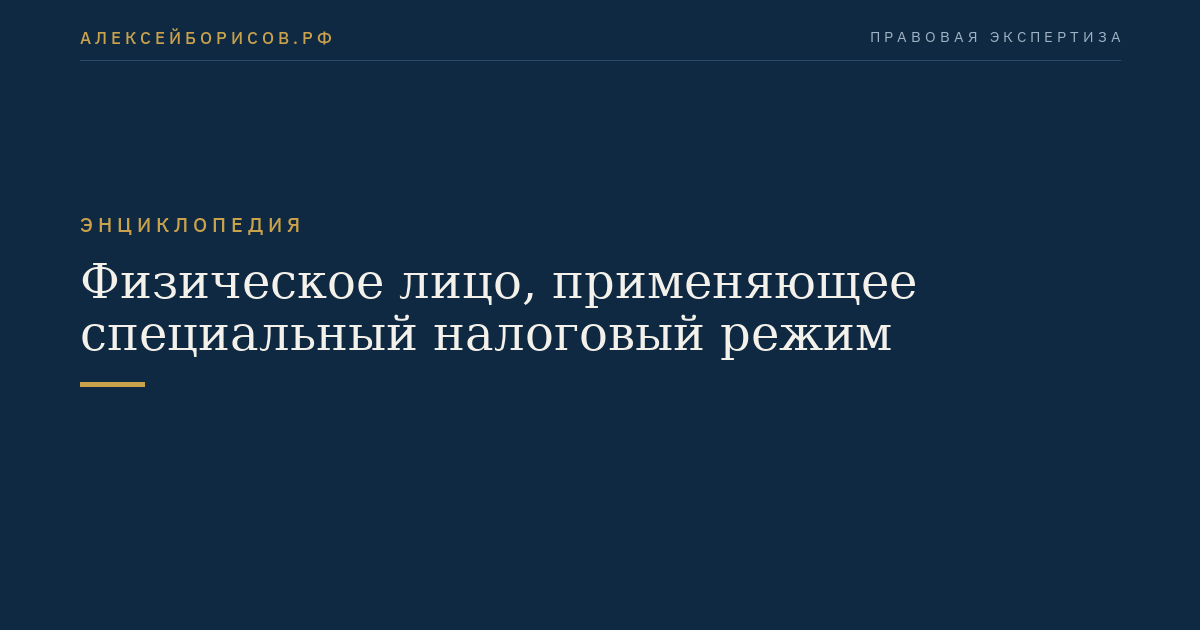 Физическое лицо, применяющее специальный налоговый режим