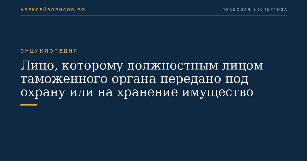 Лицо, которому должностным лицом таможенного органа передано под охрану или на хранение имущество