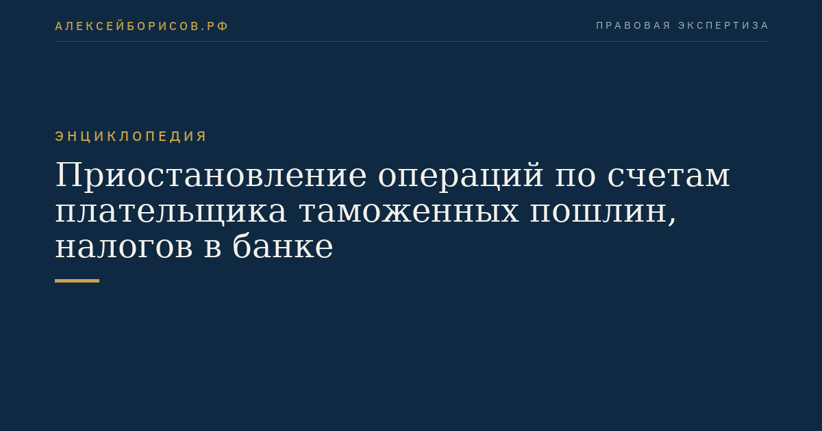 Приостановление операций по счетам плательщика таможенных пошлин, налогов в банке