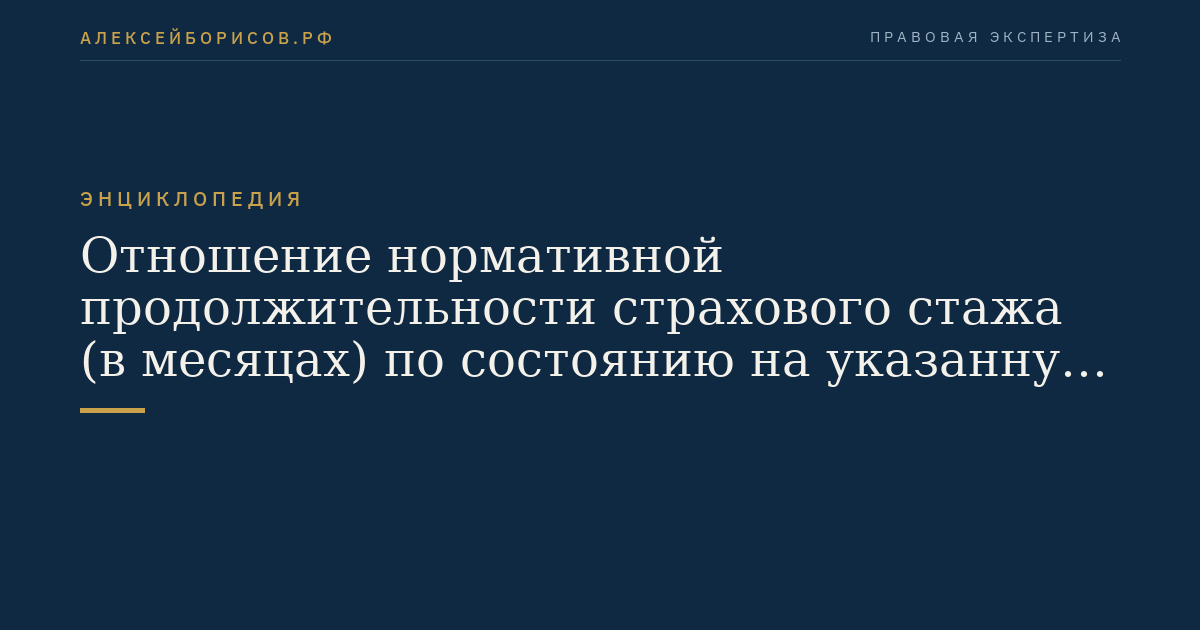 Отношение нормативной продолжительности страхового стажа (в месяцах) по состоянию на указанную дату к 180 месяцам